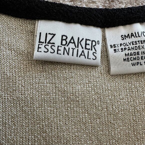 Liz Baker Essentials Women's S Black Tan Colorblock Two-fer Short Sleeve Blouse - Picture 3 of 10